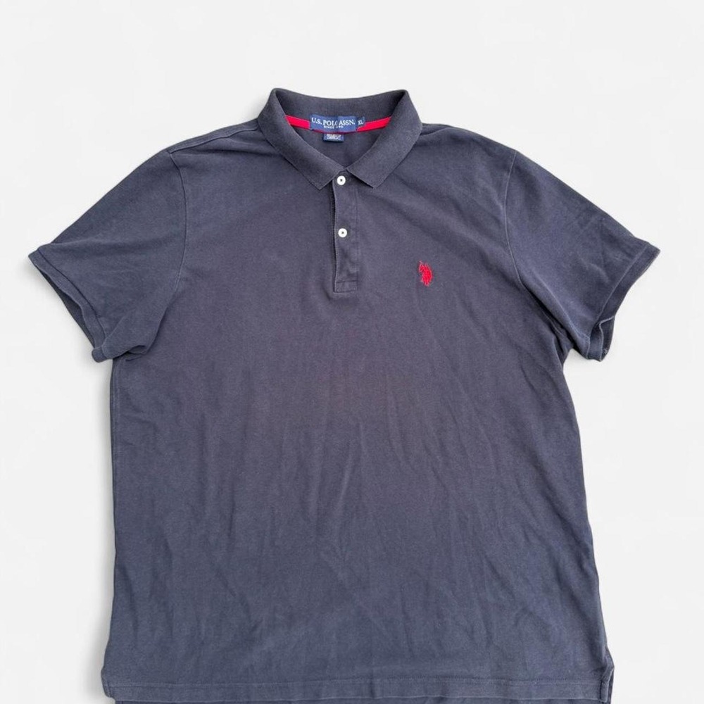 US Polo Assn Mens XL Navy Blue Short Sleeve Pique Polo Shirt Red Logo USPA
